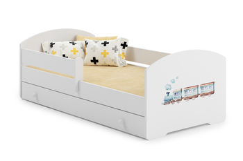 Łóżko dziecięce LUK 160x80 barierka szuflada grafika - Pociąg