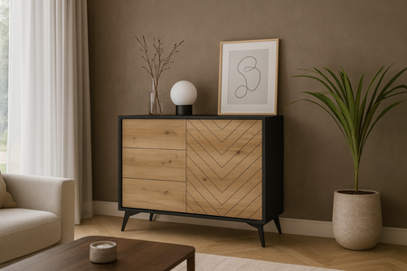 Komoda MODIVA z szufladami 104 cm - Dąb Evoke / Czarny