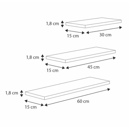 Półki LEWIT zestaw 3 półek ściennych samowiszących - Dąb Artisan