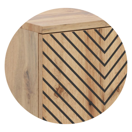 Komoda FONDI szafka z regałem loft, nogi metalowe, nadruk jodełka - Dąb Craft