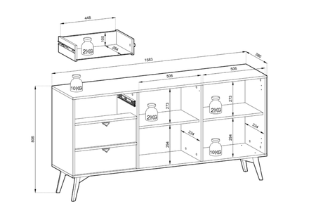 Komoda VINORA 158 cm - Eukaliptus