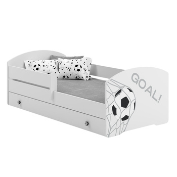 Łóżko dziecięce LUK GOAL 160x80 barierka szuflada uchwyty i grafika piłka nożna - Biały