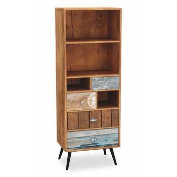 Regał NEXT z szufladami skandynawski, boho, loft, nogi metalowe - Dąb Wotan / Wielobarwny