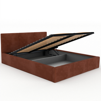 Łóżko podwójne tapicerowane VALENTINO 160x200 pojemnik na pościel - Bursztynowy