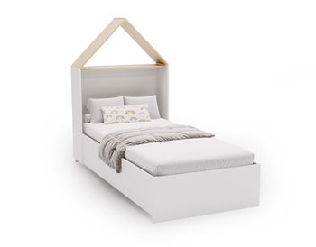 Łóżko Domek PUFFI dziecięce ze stelażem - Biały / Klon