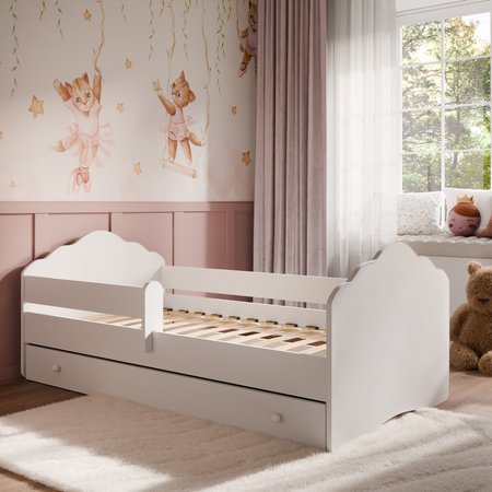 Łóżko dziecięce FALA 140x70 barierka szuflada - Biały