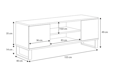 Szafka RTV Focus 155 cm - nogi metalowe dąb craft - czarny