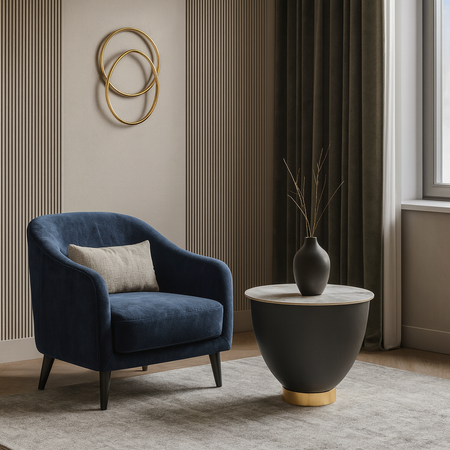 Stolik kawowy CIRI okrągły - Biały Marmur / Grafitowy / Złoty