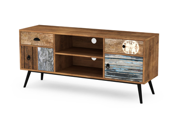 Szafka RTV NEXT 120 cm skandynawska, boho, loft, nogi metalowe - Dąb Wotan / Wielobarwny