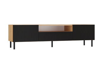 Szafka RTV KAJA 160 cm, nogi metalowe - Dąb Artisan / Czarny