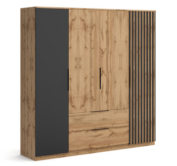 Szafa KRES 200x196 cm Lamel - kolor Dąb wotan / czarny