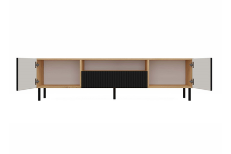 Szafka RTV KAJA 160 cm, nogi metalowe - Dąb Artisan / Czarny