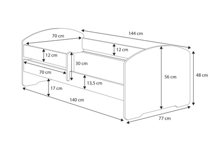 Łóżko dziecięce LUK 140x70 z barierką - KOT