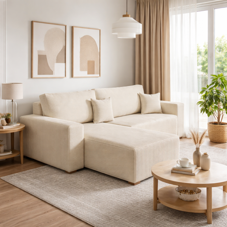 Narożnik ELVAR PRAWO/LEWO STRONNY - Kremowy