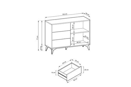 Komoda MODIVA z szufladami 104 cm - Dąb Evoke / Czarny