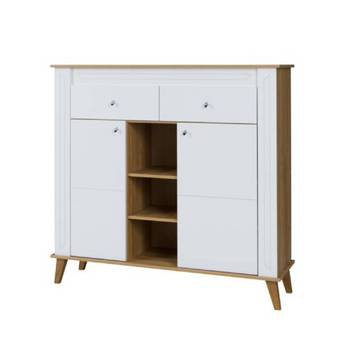 Komoda z regałem SANI 130x134 cm - kolor Dąb grand / biały połysk