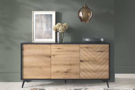 Komoda MODIVA 154 cm - Dąb Evoke / Czarny