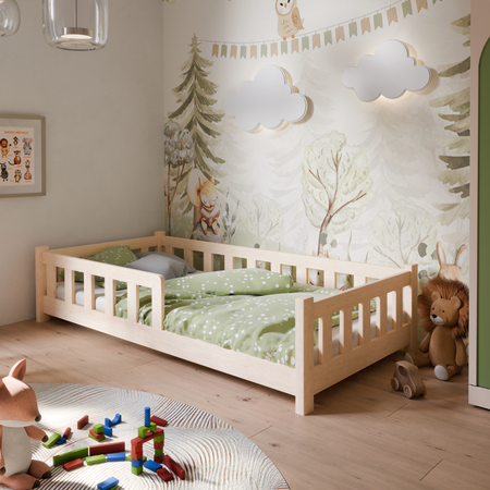 Łóżko dziecięce PINI 160x80 niskie drewniane nielakierowane - Naturalny