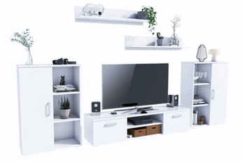 Zestaw mebli do salonu ERCOL szafka RTV, komody, półki - Biały