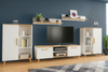 Zestaw mebli do salonu OSKAR II szafka RTV, komody, półki, styl skandynawski, nogi drewniane - Biały / Dąb Artisan
