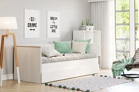 Łóżko podwójne HELIOS 200x160 - Białe, z materacem