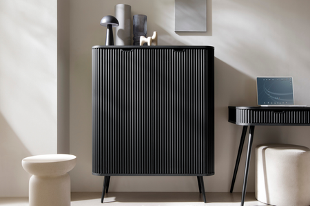 Komoda ZOYA 129 cm fronty ryflowane, nóżki metalowe loft - Czarny