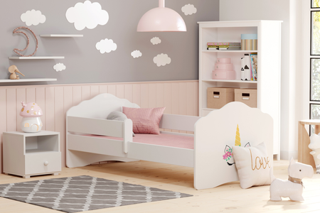 Łóżko dziecięce FALA 140x70 barierka grafika - Jednorożec