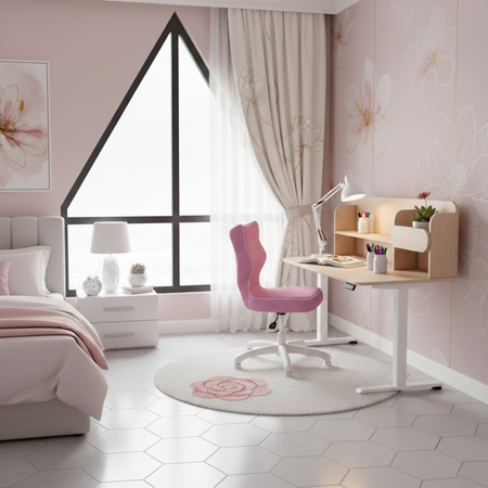 Biurko elektryczne ELISS 4 dziecięce 120x65 cm z nadstawką - Brzoza / Biały 