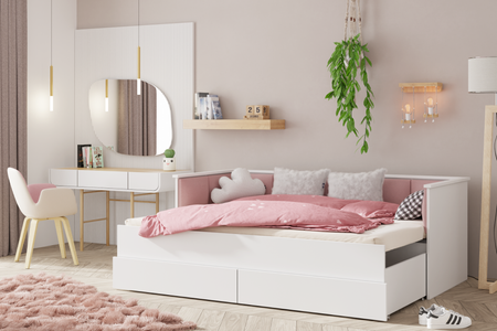 Łóżko podwójne HELIOS 200x160 - Białe, panele różowe