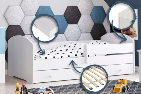 Łóżko dziecięce LUK 160x80 barierka szuflada materac - Biały