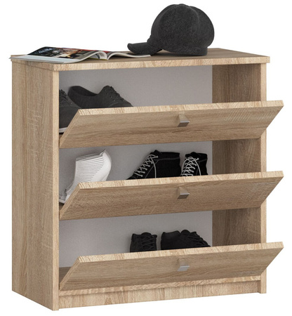 Szafka na buty 3 uchylne drzwiczki 60 cm - Dąb Sonoma