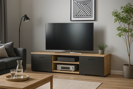 Szafka RTV RONI 120 cm - Dąb Artisan / Czarny