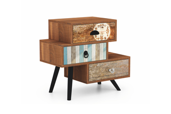 Szafka nocna NEXT Komoda mała z szufladami skandynawska, boho, loft, nogi metalowe - Dąb Wotan / Wielobarwny