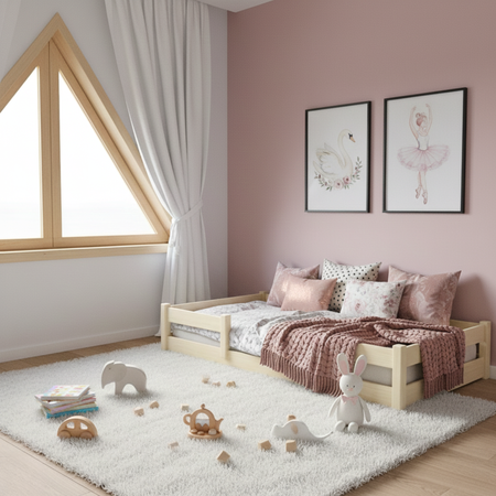 Łóżko podłogowe niskie LILI 140x70 cm - Naturalne Drewno