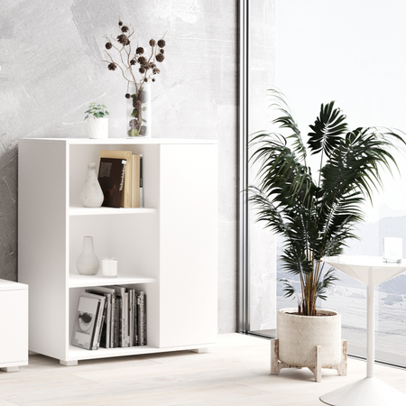 Komoda FONDI szafka z regałem, nogi plastikowe - Biały