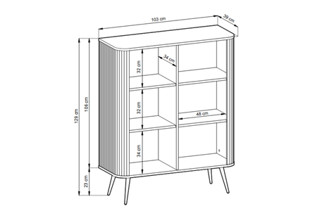 Komoda ZOYA 129 cm fronty ryflowane, nóżki metalowe loft - Czarny