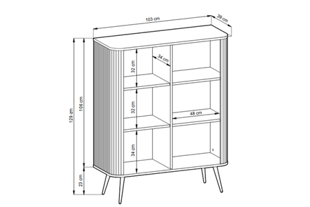 Komoda ZOYA 129 cm fronty ryflowane, nóżki metalowe loft - Kaszmir