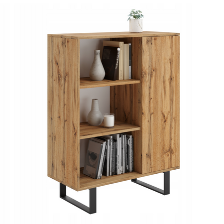 Komoda FONDI szafka z regałem loft, nogi metalowe - Dąb Craft