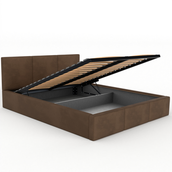 Łóżko podwójne tapicerowane VALENTINO 160x200 pojemnik na pościel - Brązowy
