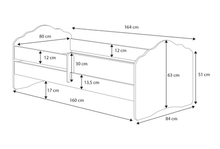 Łóżko pojedyncze FALA 160x80 z barierką - Białe