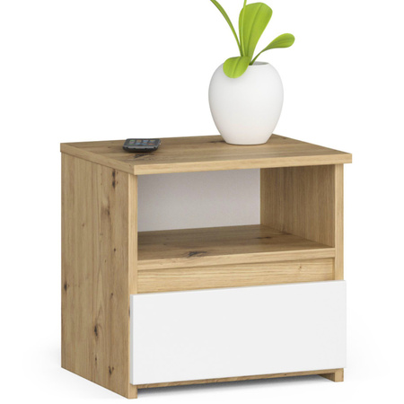 Szafka nocna z szufladą 40 cm - Dąb Artisan - Biała