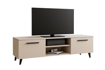 Szafka RTV BERGA 150 cm skandynawska, nogi drewniane - Kaszmir