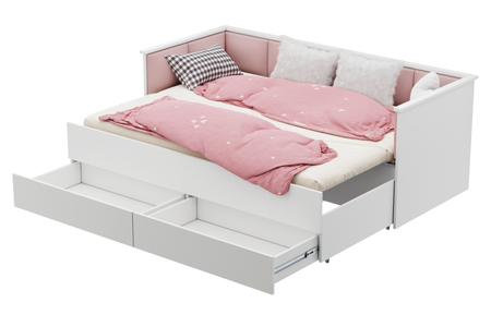 Łóżko podwójne HELIOS 200x160 - Białe, panele różowe