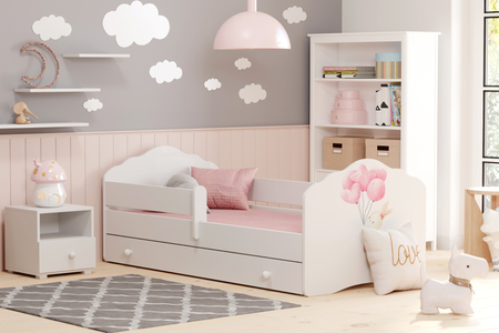 Łóżko pojedyncze FALA 160x80 z barierką i szufladą - Bunny