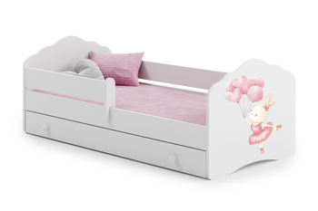 Łóżko pojedyncze FALA 140x70 z barierką i szufladą - Bunny