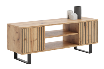 Szafka RTV FOCUS 135 cm loft, nogi metalowe, nadruk lamele - Dąb Craft