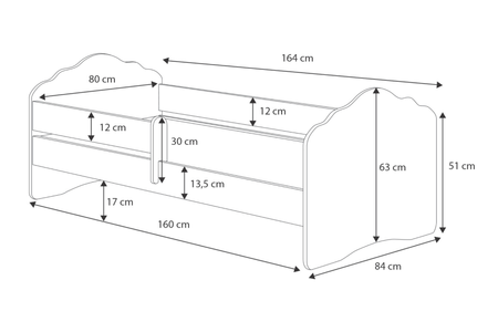 Łóżko pojedyncze FALA 160x80 z barierką - Słonik