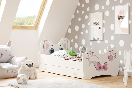 Łóżko dziecięce ANIMALS 140x70 z szufladą - Pink Cat