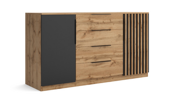 Komoda KRES 160 cm Lamel - kolor Dąb wotan / czarny
