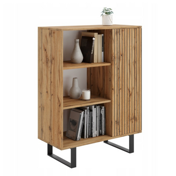 Komoda FONDI szafka z regałem loft, nogi metalowe, nadruk lamele - Dąb Craft